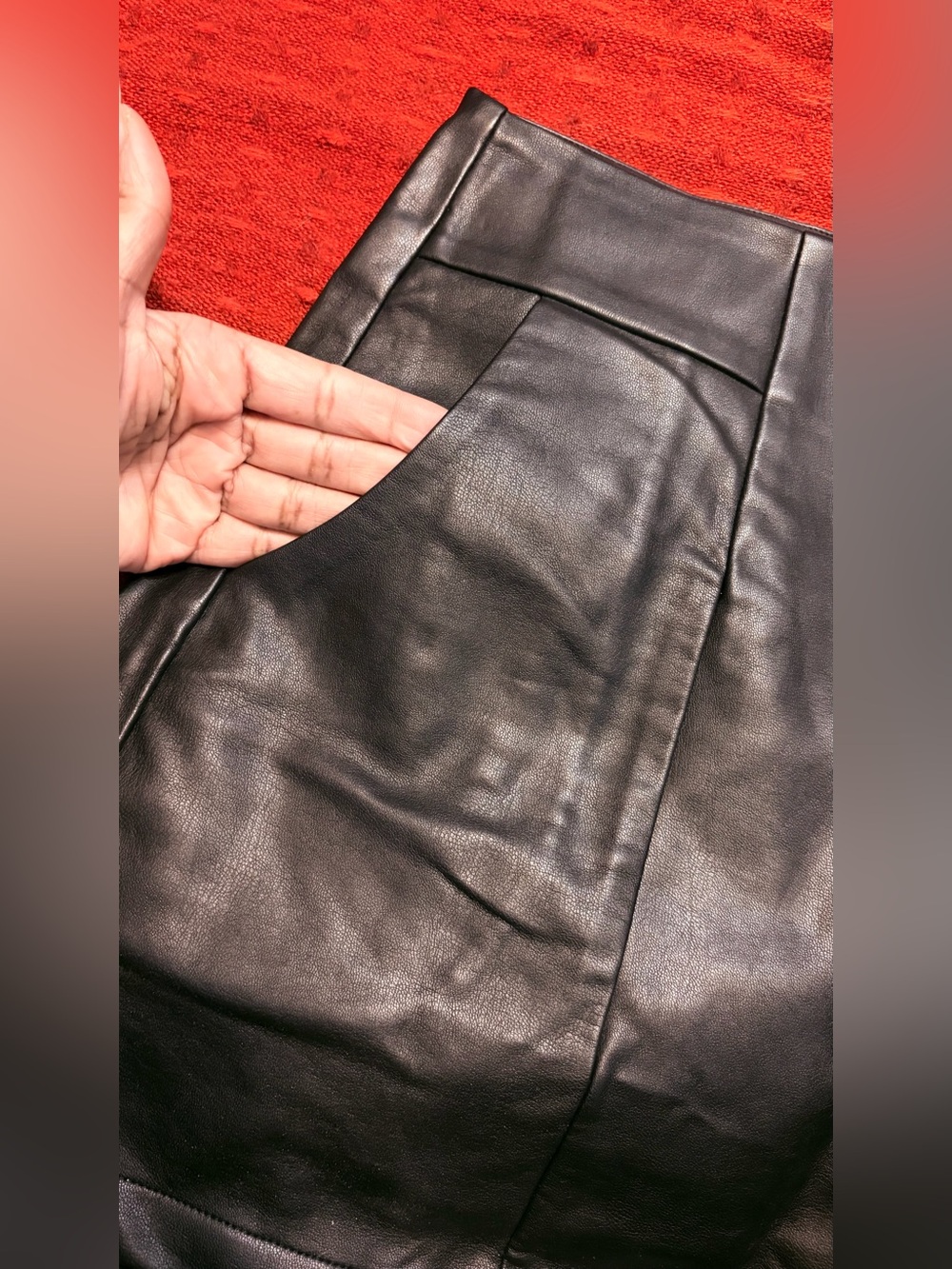 Black Faux Leather Skirt with Pocket Detail